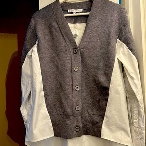 color block cardigan with shirt material